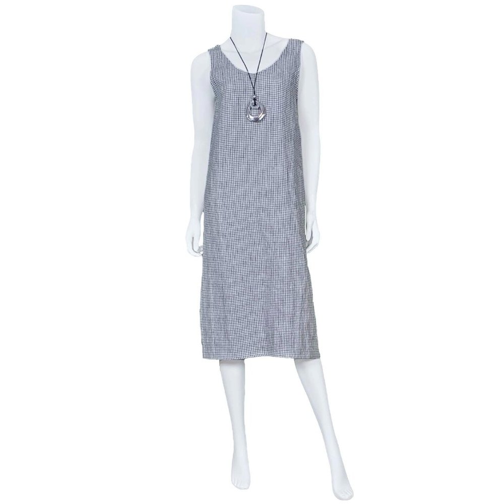 100% European Linen Black Check Dress